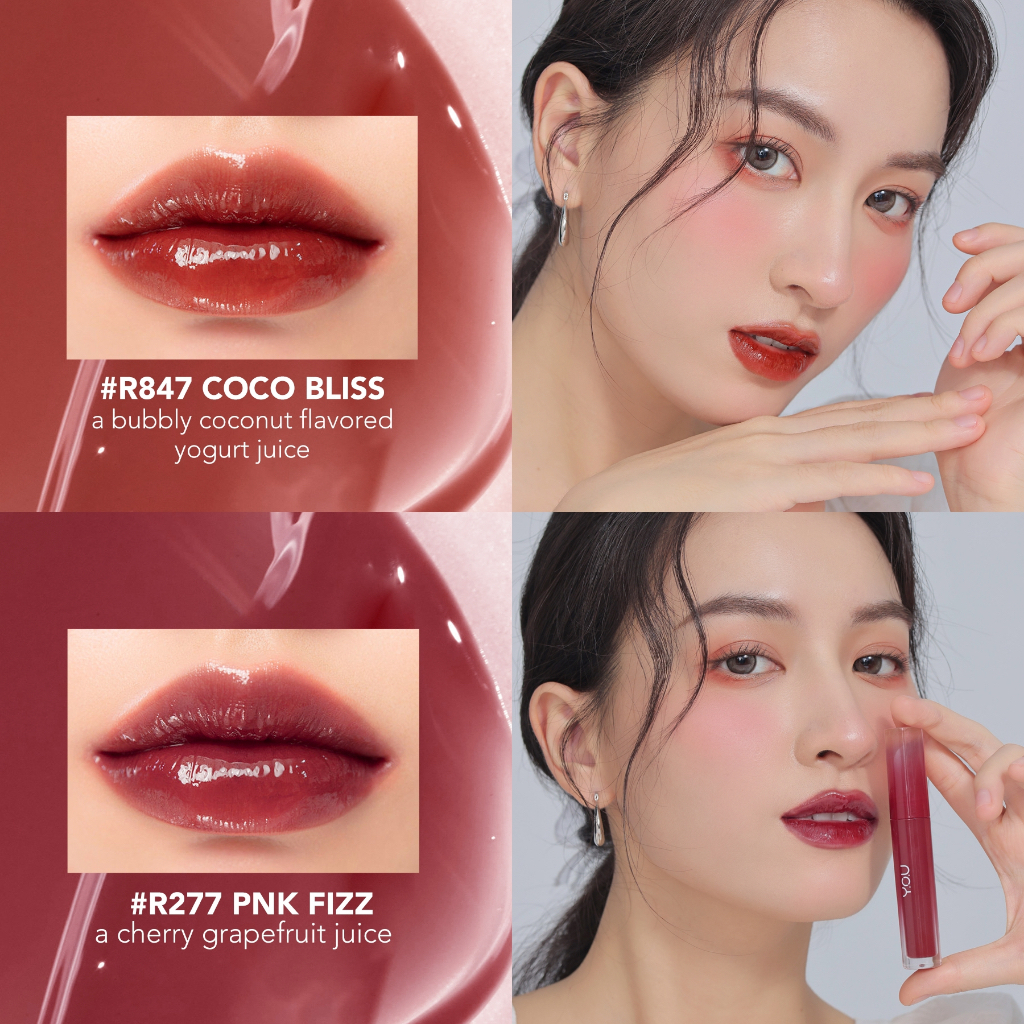 YOU Cloud Touch Juicy Tint Indonesia / 2.5g / Glassy Glowy Lips Hybrid Lip Look &amp; Care With Ceramide / Healthy Glow Natural Lasting Stain Moisturizing Comfort  / Nourishing Melembabkan / R847 R768 R776 R277 / Cosmetic Lipstick Liptint Y.O.U Series Fixing