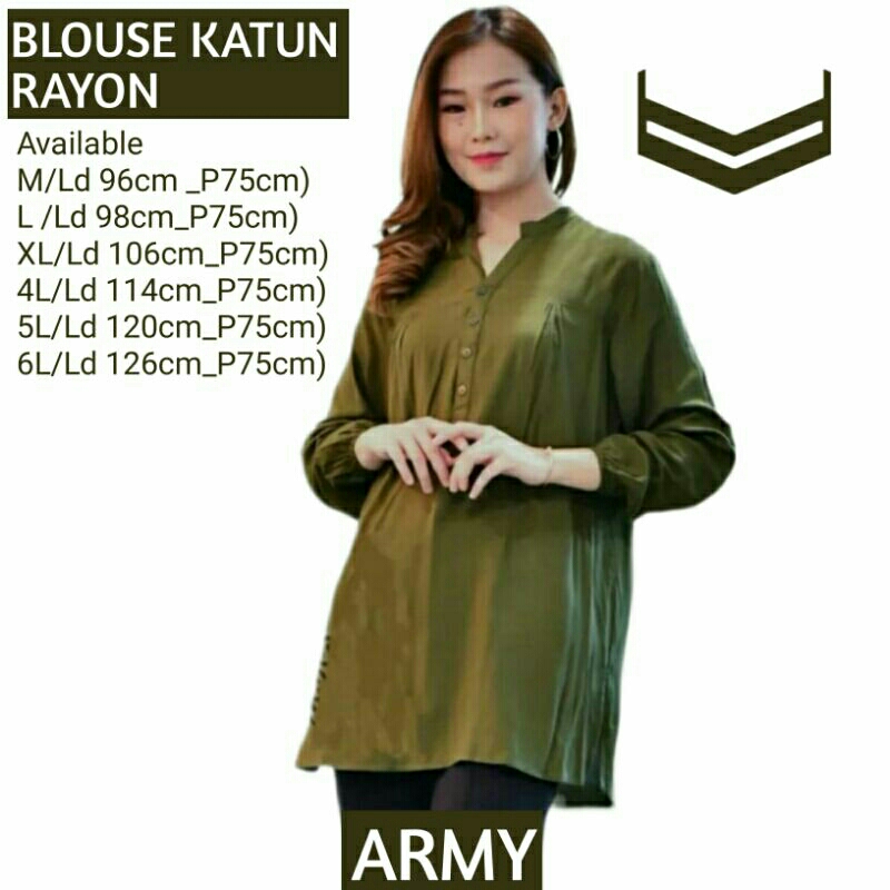 BLOUSE KATUN RAYON POLOS/ATASAN JUMBO/BLUS BIG SIZE ARMY
