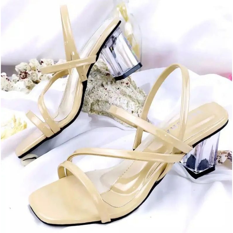 A06 High Heels Wanita Quenssa Hak Kaca 7cm Premium