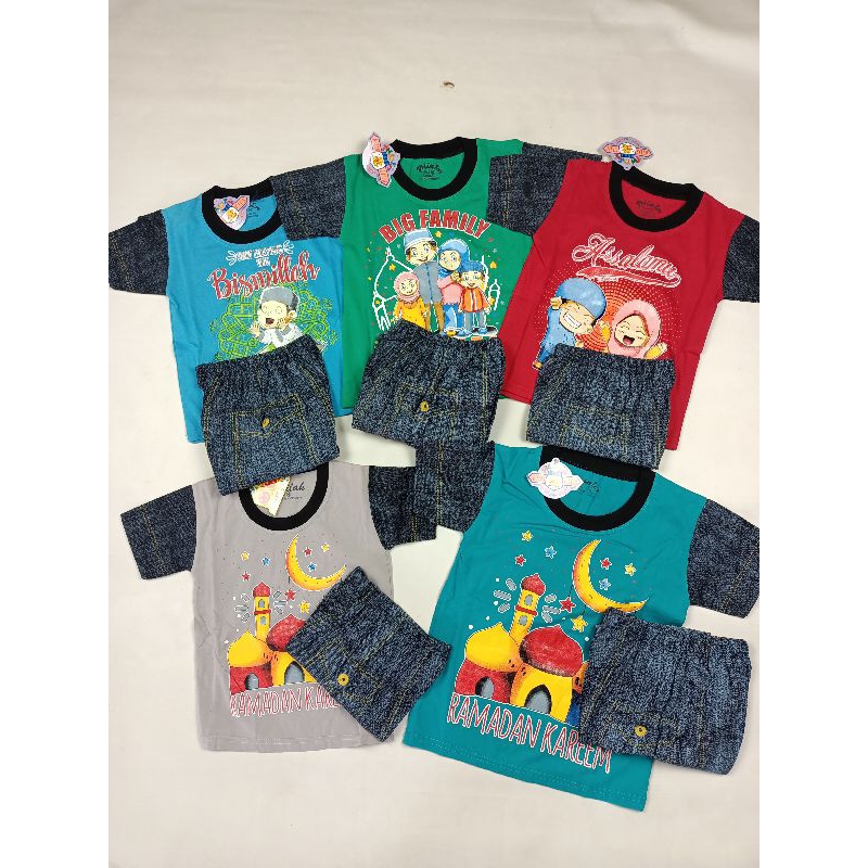 Setelan Baju Kaos anak laki-laki Muslim 2-7 tahun