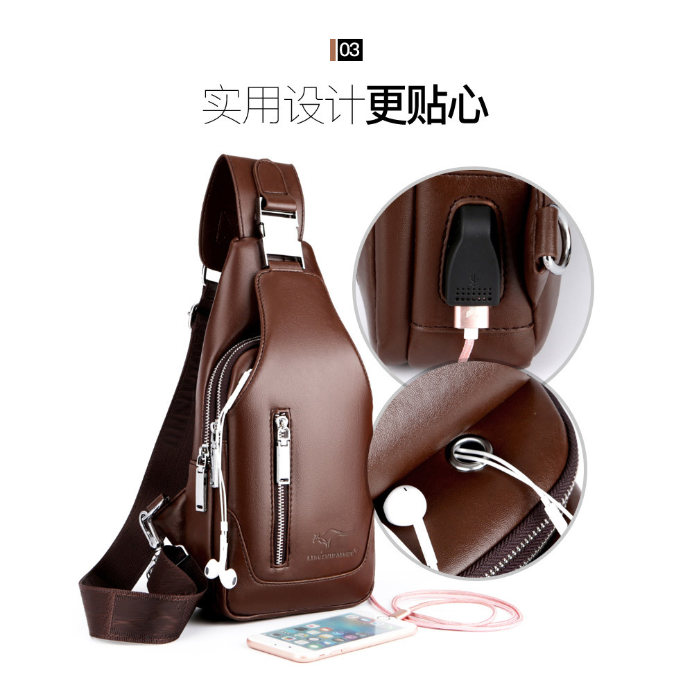 Tas Slempang Pria Kulit Dengan Lubang Headset &amp; USB Charger SH662