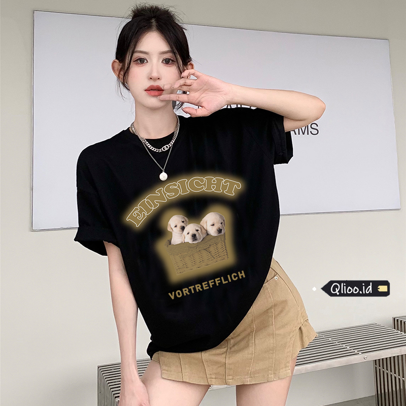 Print T-shirt Kaos Lengan Pendek Cartoon Basket Dog Oversize Atasan Wanita Korean Style