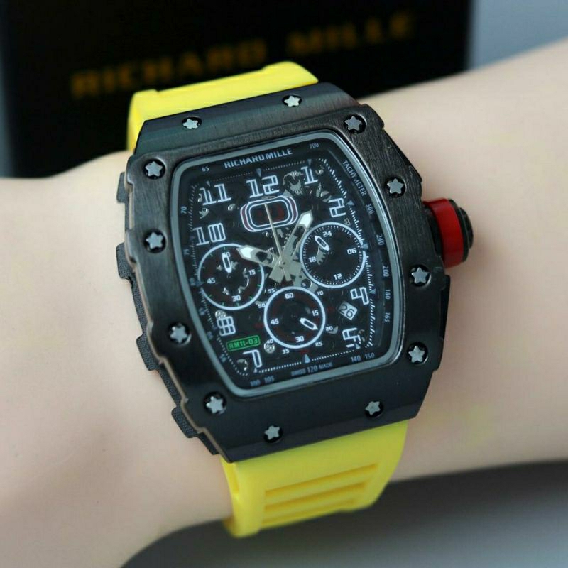Jam Tangan Pria RM Richard Mile Crono Aktif Body Hitam Tali Kuning - Jam Tangan Pria