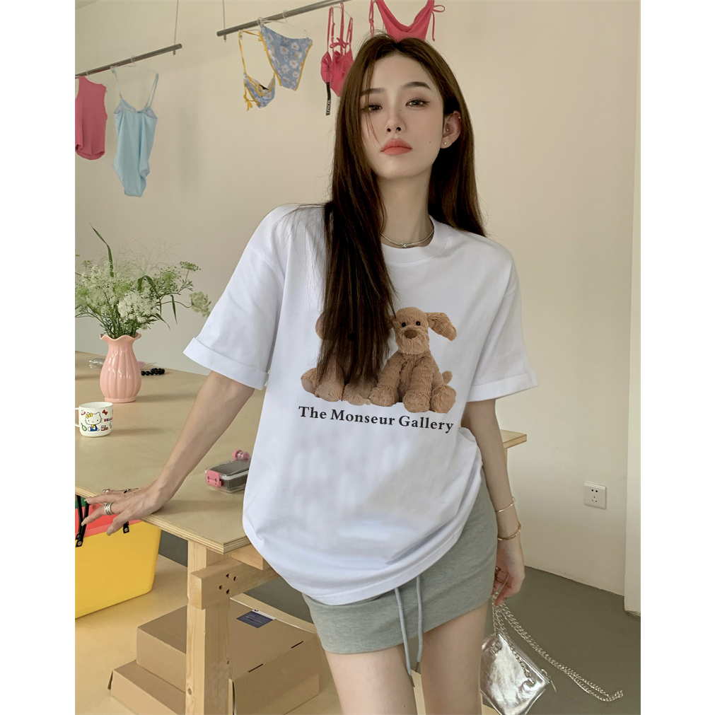 EUNII T-shirt Lengan Pendek Monseur Plush Dog Korean Style/Kaos Atasan Wanita/Baju Kaus Oversize Wanita/Kaos Wanita