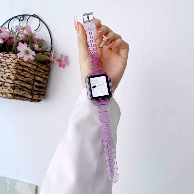 Strap Transparent iWatch Band  Series 7 6 SE 5 4 3 2 1 Tali Pengganti Apple Watch  Glitter Colorful