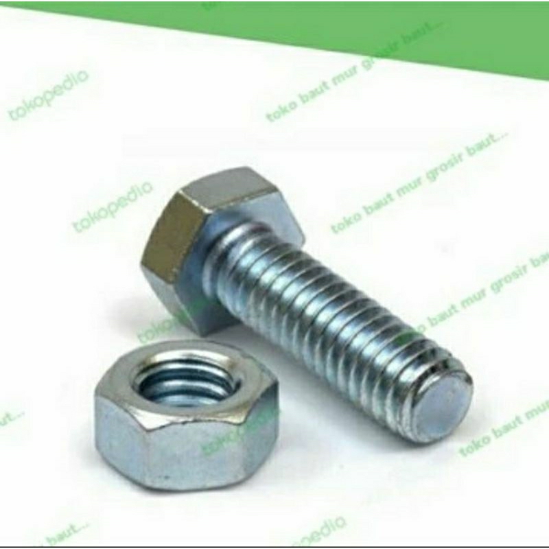 Baut hex M12x25 Baut Mur Putih (Kunci 19)