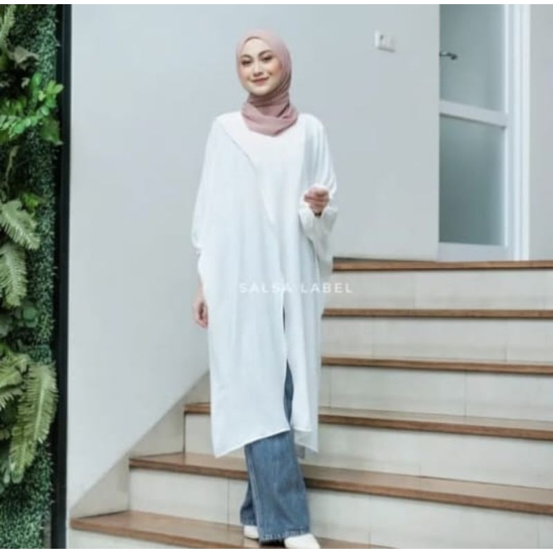 Atasan Wanita Long Tunik Crinkle Airflow Model Dress Blouse slit Panjang / Semi Kaftan Crincle Premium Ld 135