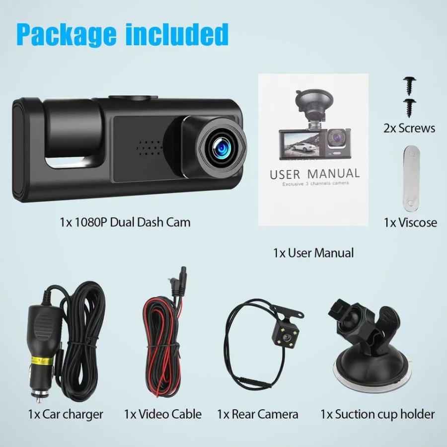 NA-KAMERA MOBIL 3 KAMERA FULL HD LAYAR 2IN DVR MOBIL DASHCAM S11