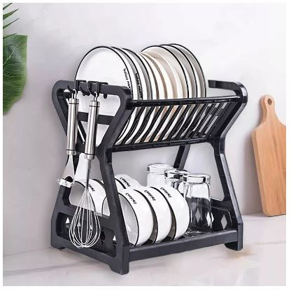 Rak Wadah Piring Mangkok Gelas Plastik 2 Susun / Tempat Pengering Cuci Susun Piring / Rak Penyimpanan Organizer Dapur Minimalis / Dish Drying Rack 2 Layer Tirisan Cucian Air Gantungan Serbaguna [MF]