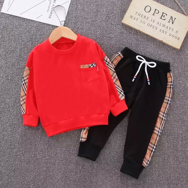 Setelan Jogger Sweater Anak Burbery Import Premium 1-5 tahun