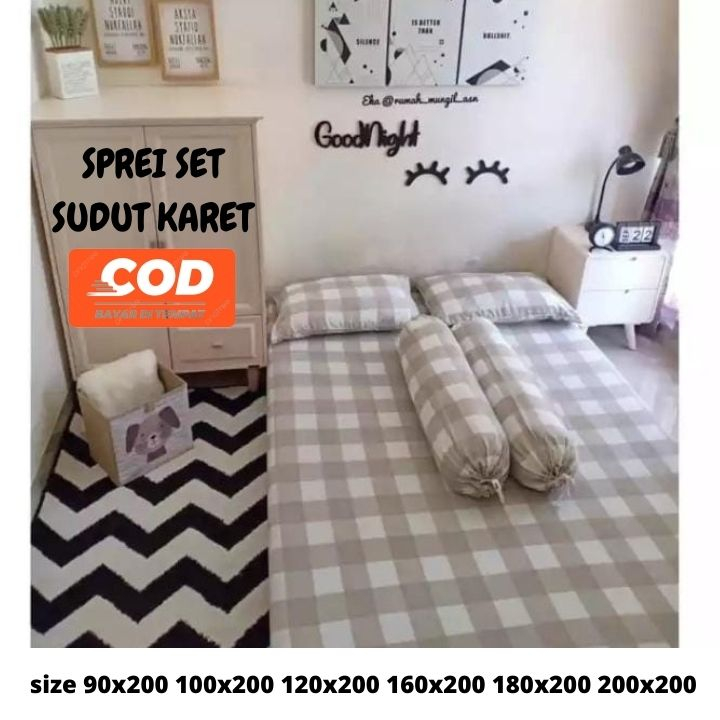 Sprei Kotak Emily Khaki 120x200 160x200 180x200 Free Sarban Sargul / Sprei Motif Kotak Kotak Emily Aesthetic Set Sarung Bantal Dan Guling