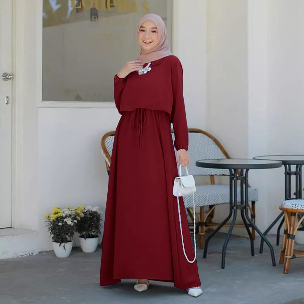 Basic Abaya Dress Gamis Daily Polos Syari Wanita Muslim Lengan Panjang Friendly Plain Shakila HQ Grade A Size S M L XL Jumbo LD 92 98 104 110