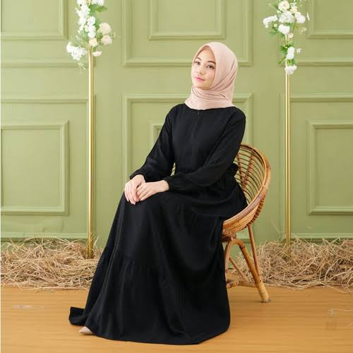 Midi Dress Ruffle / gamis ruffle / Gamis Polos putih Adem / Gamis Premium termurah