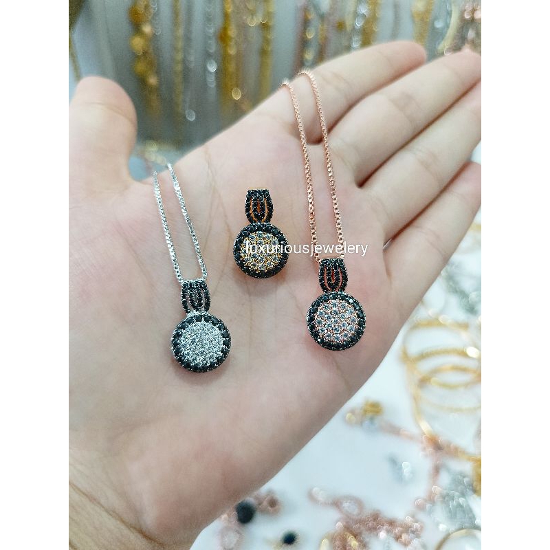 Kalung liontin Rhodium mewah mix blackstone