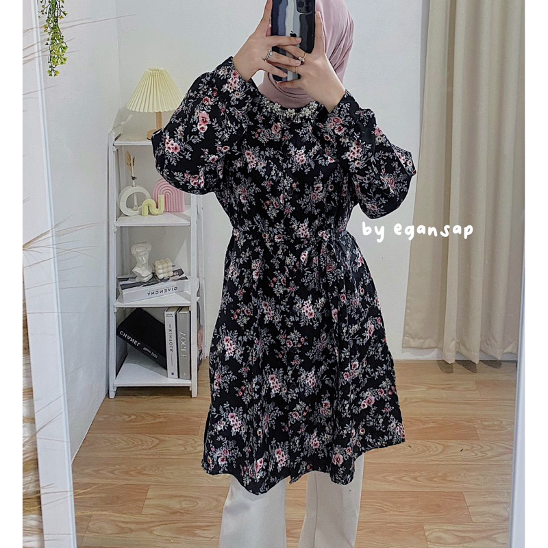 Amara Tunik | Blouse Flower Kemeja Atasan Wanita Motif Bunga.