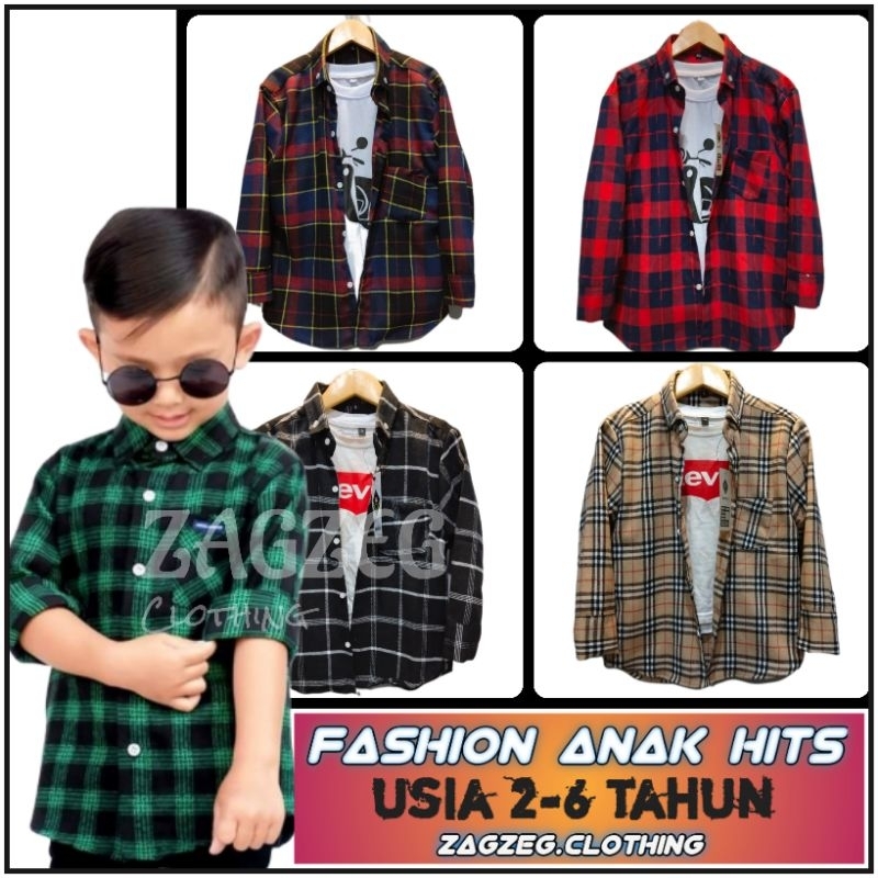 Baju Anak lengan Panjang Kemeja Flanel Anak Cewek Cowok kemeja Flanel Anak Laki usia 2 - 6 tahun Kemeja Anak Kecil Usia 2 3 4 5 6 thn Motif Kotak Kotak Bahan Planel Flannel Import Premium Murah Bisa Couple Ayah Bunda Kemeja Balita Kekinian Zagzeg Clothing