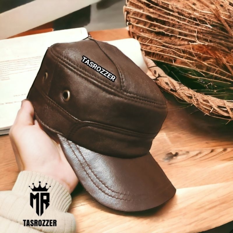 Topi komando kulit asli model 2 lubang sisi kanan kiri