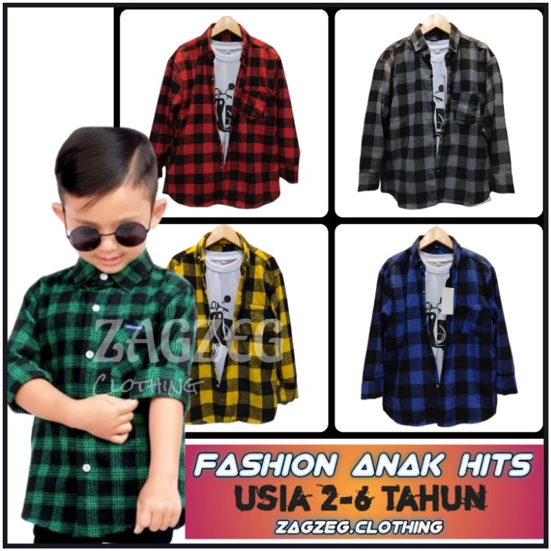 Fashion Anak Kemeja Flannel Flanel Anak Premium (LENGAN PANJANG) usia 1-7 Thn Flanel Anak Kotak Kotak Kemeja Anak Laki Laki Zagzeg Clothing