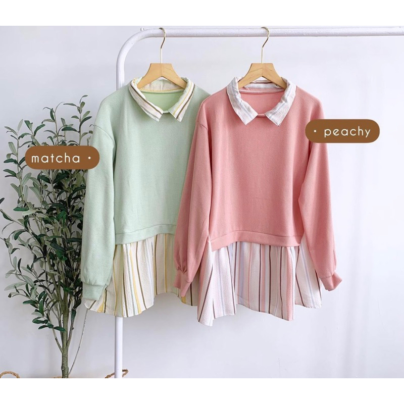 atasan wanita salur kombinasi kaos knit atasan wanita kaos knit