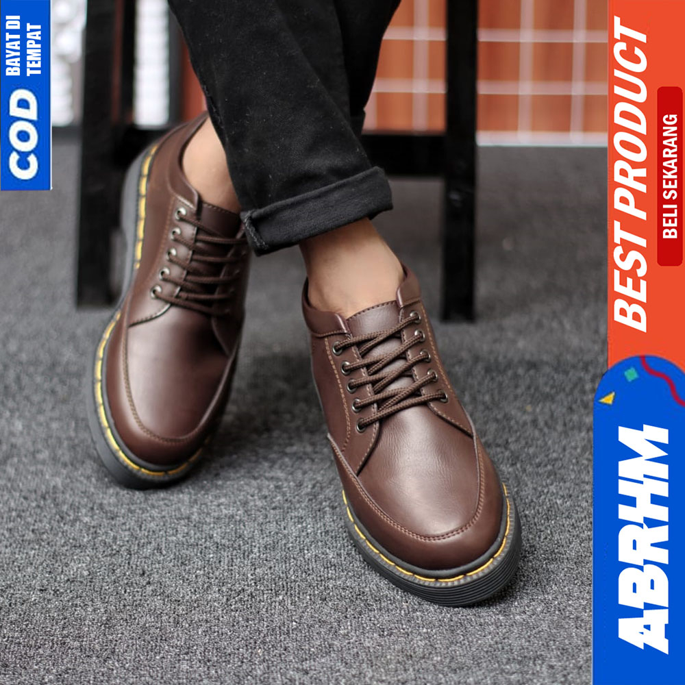 ABRHM Sepatu Pantofel Pria Docmart Formal Casual Kulit Kerja Pria Hitam MIKASA