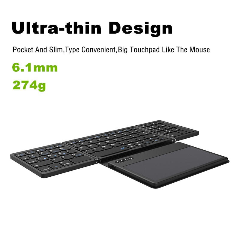 B055 - Universal Wireless Slim Folding Keyboard with Touchpad - Keyboard LIpat Bluetooth Universal Lengkap Dengan Touchpad