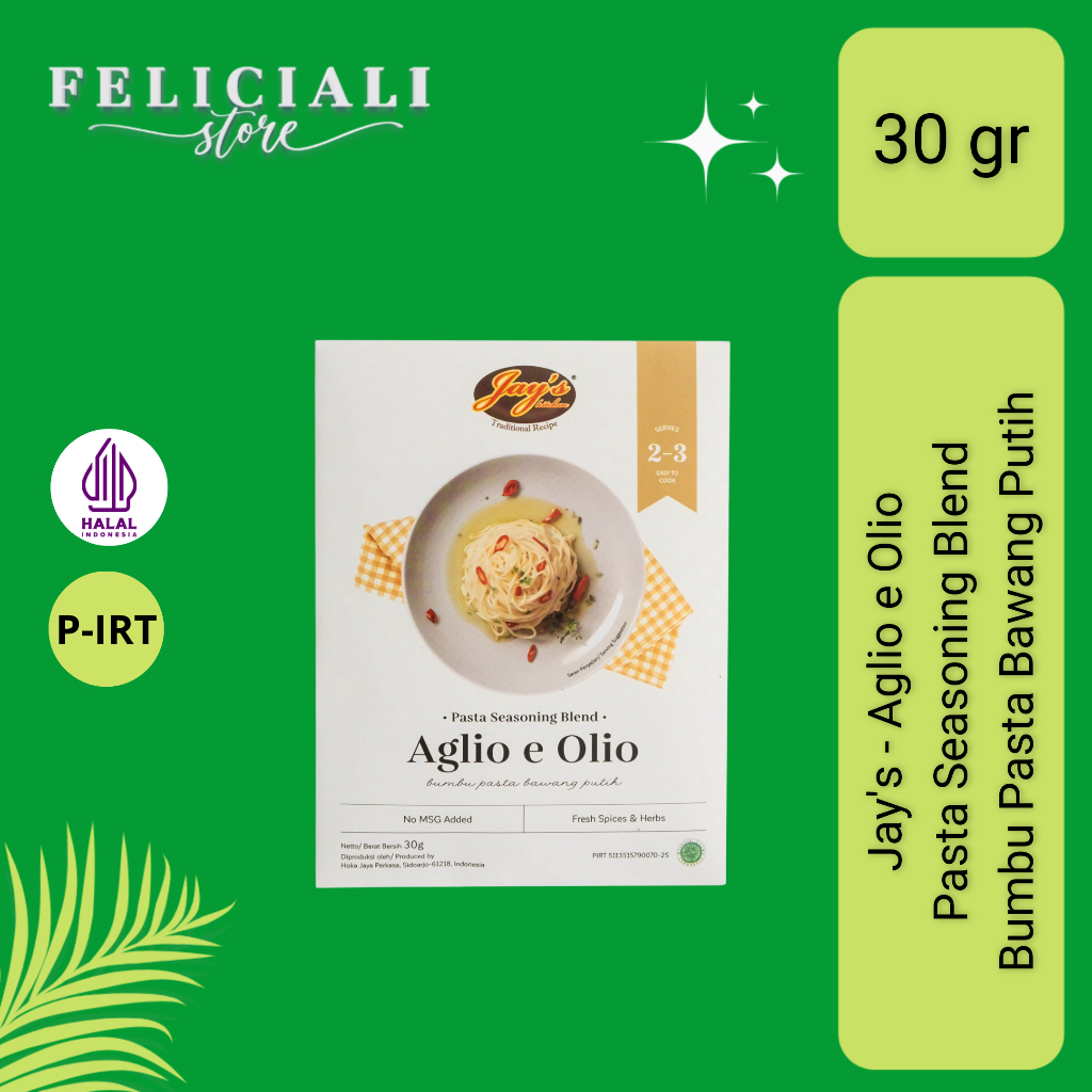 

Jay's - Aglio e Olio Pasta Seasoning Blend - Bumbu Pasta Bawang Putih - 30 gr
