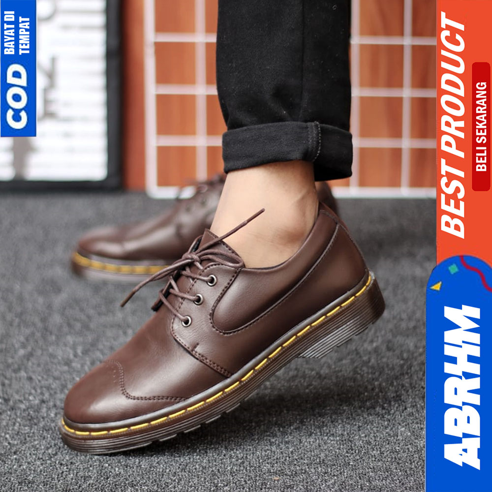 ABRHM Sepatu Docmart Pria Casual Kulit Formal Kerja Pria Hitam Akari