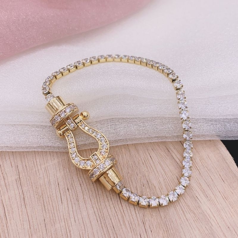 Gelang Silver925 Perak Mata kilau Platgold Model Rantai Premium Quality Anti karat anti alergi Gs105