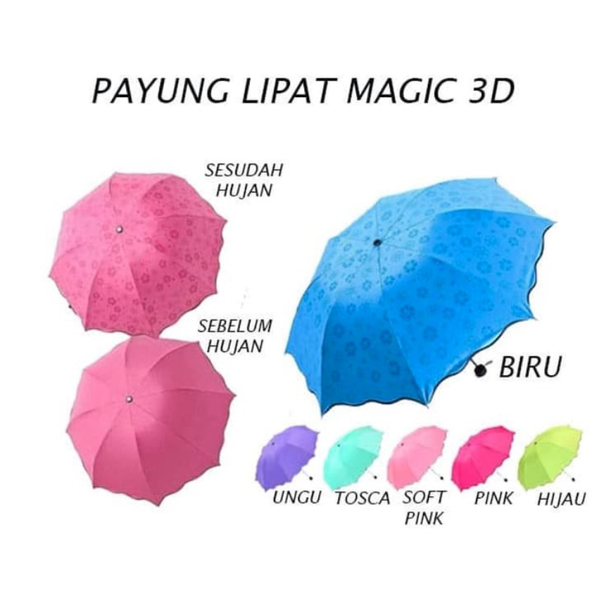 COD 3D Payung Lipat Magic Umbrella Dimensi Lapisan Hitam Anti UV Flowers Umbrella Payung Magic Lipat 3D Murah Import P82