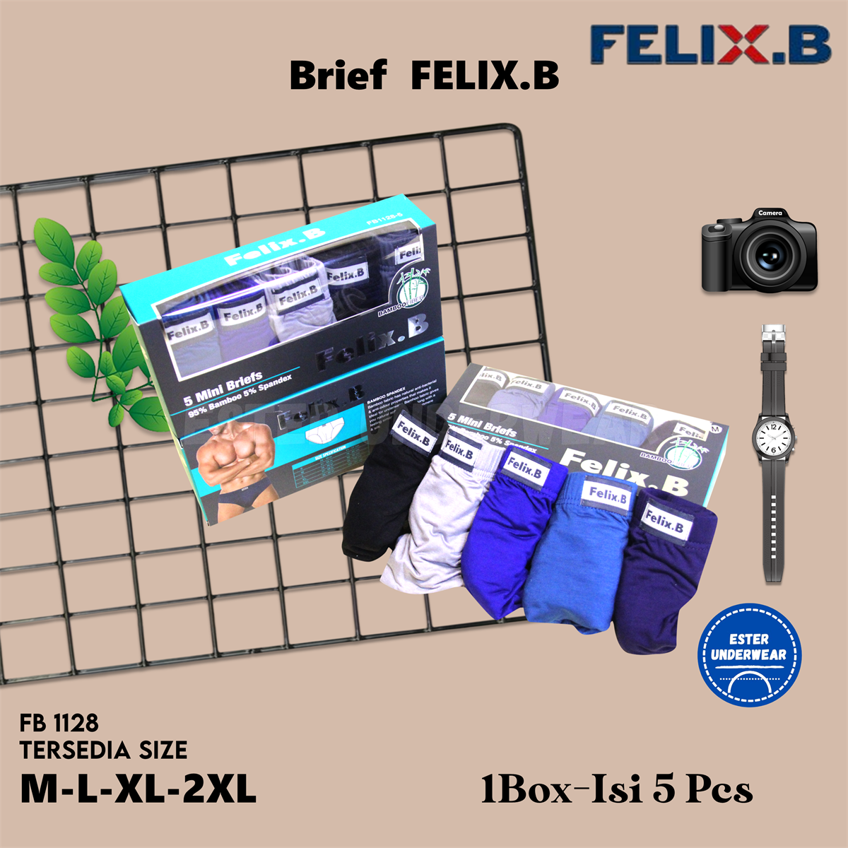 Felix.B Bamboo Spandex Mini Briefs 5in1 FB1128-5 Isi 5 Pcs