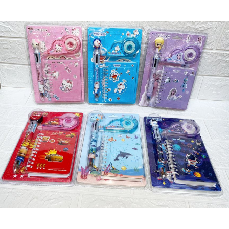 

Set Alat Tulis 3 in 1 Karakter Cewe Cowo Buku Kecil Pulpen Correction Tape Mini Lucu Perlengkapan Sekolah Anak