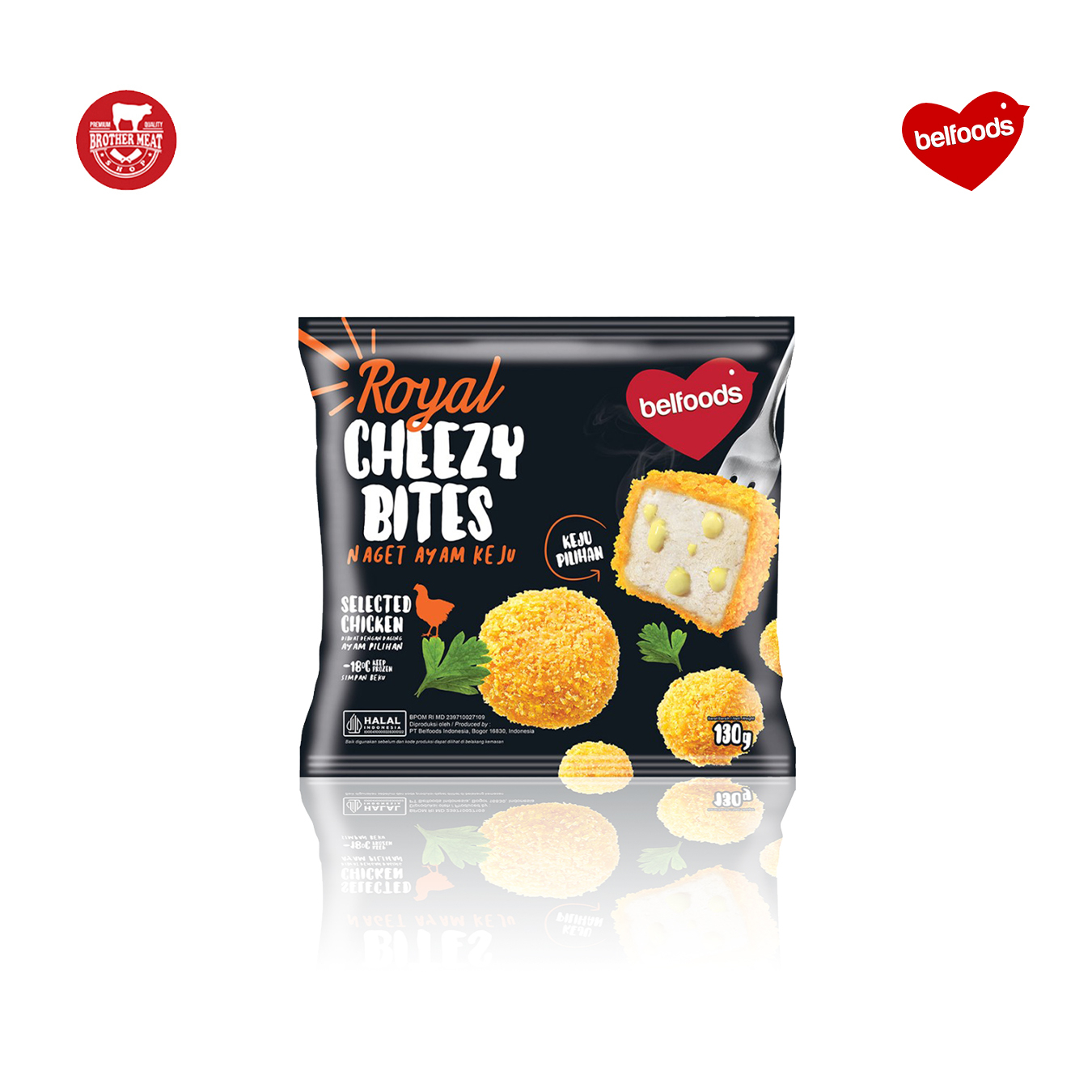 Belfoods Royal Cheezy Bites 130gr, Nugget Ayam Keju Halal