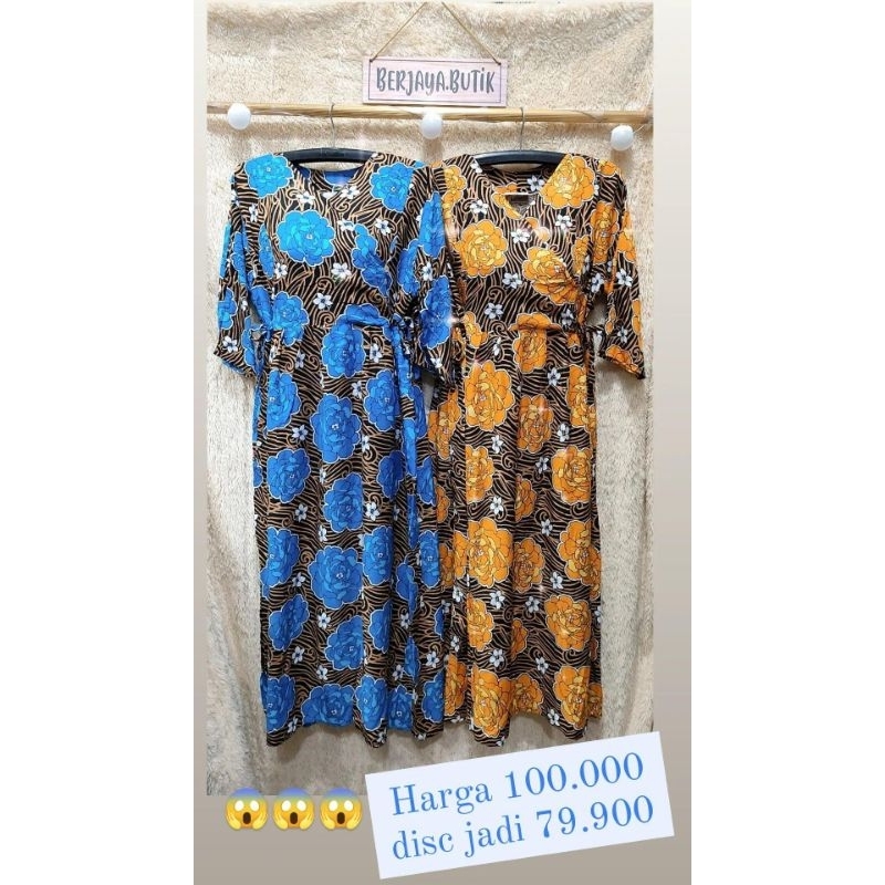 daster gajah putih batik wanita bahan premium ikat tali samping kancing depan busui (tali 4)