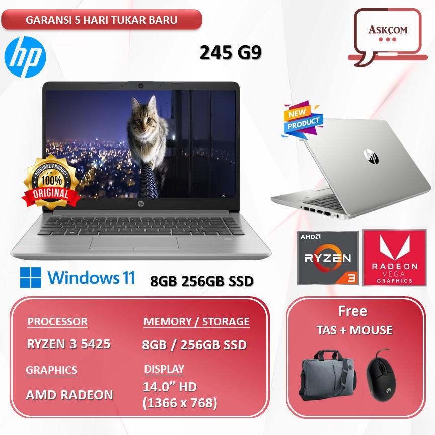 Laptop HP 245 G9 RYZEN 3 5425 8GB 256GB SSD RADEON W11 14.0 SLIM BEZEL