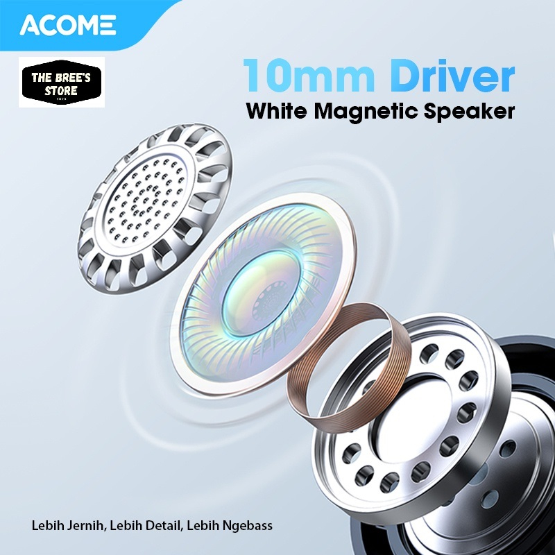 Acome Wired Earphone Headset Driver White Magnetic Speaker Garansi Resmi 1 thn AW07