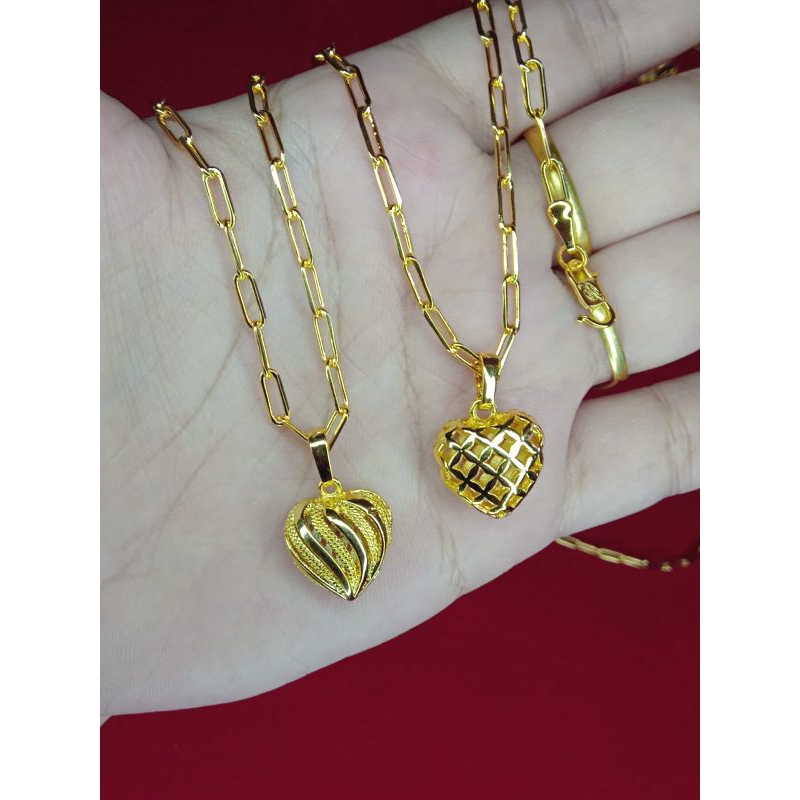 kalung paperclip love garis 50cm lapis emas 24k