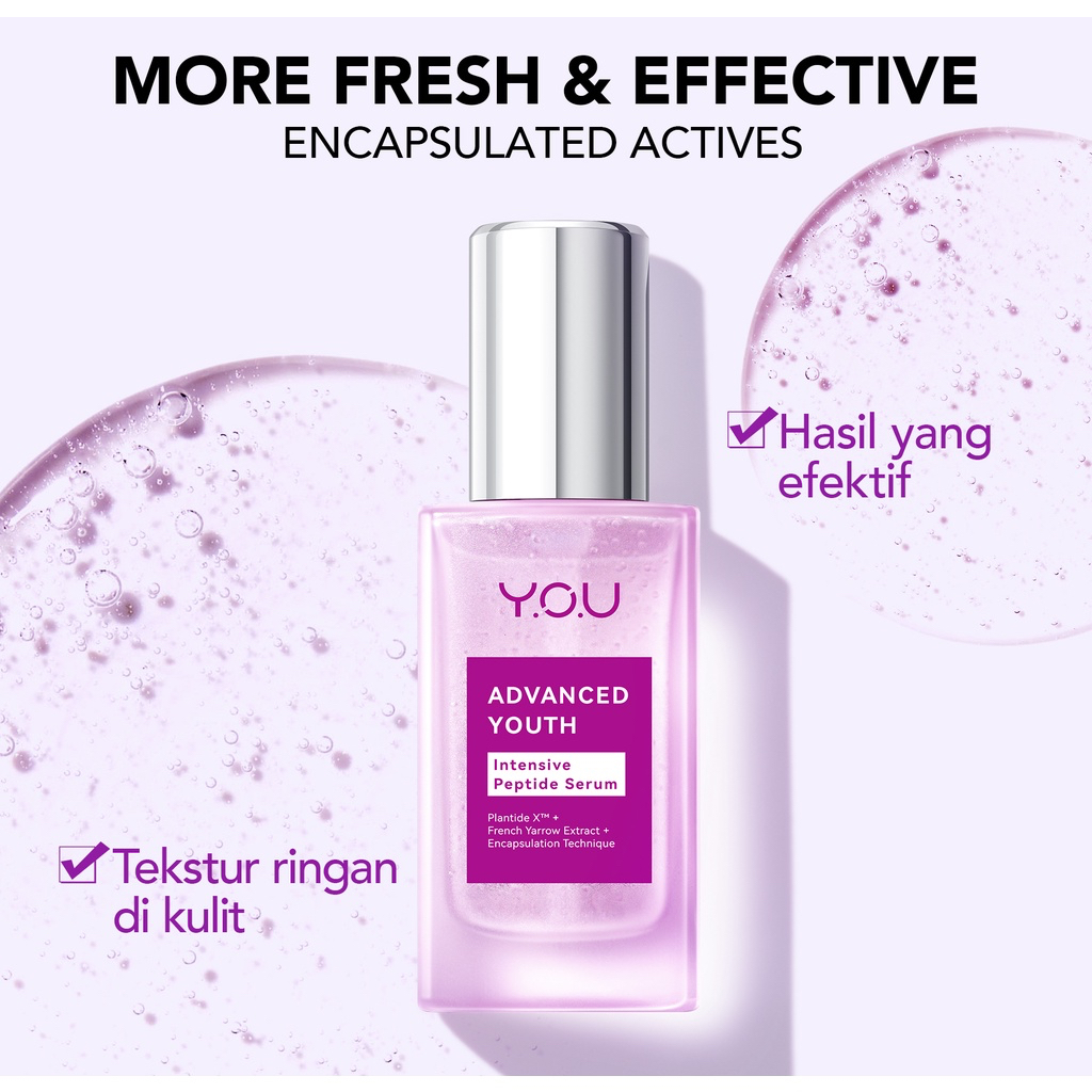 YOU Advanced Youth Intense Peptide Serum Indonesia / Serum Wajah 30ml / Plantide X + French Yarrow Extract Encapsulation Technique / Essence Ampoule / Menghidrasi Berminyak / Anti Aging Penuaan Dini Garis Halus Keriput / Skincare Face Care Y.O.U Series