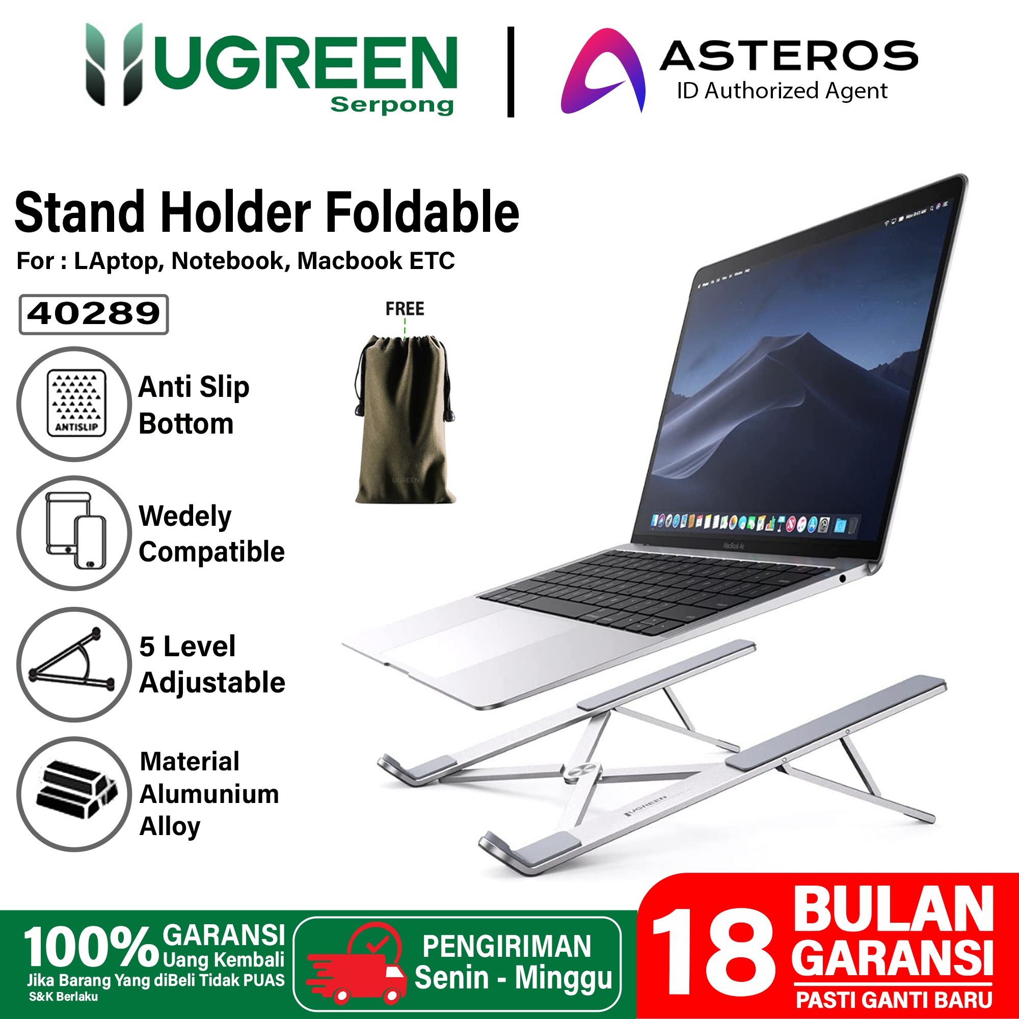 UGREEN Stand Laptop Alumunium Foldable Universal Desktop Holder MacBook Notebok