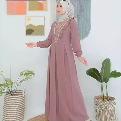 Fadilia dress kondangan gamis brukat crinkle gaun pesta muslimah baju muslim wanita terbaru sage