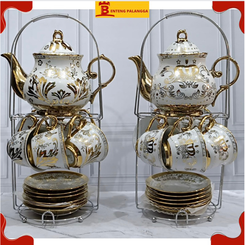 teko set keramindo batu keramik cantik mewah arabia emas