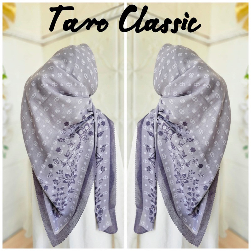 Hijab Voal Motif Premium / Hijab Voal Segi Empat / Hijab Syari / Jilbab Motif Segi Empat Ungu Taro /