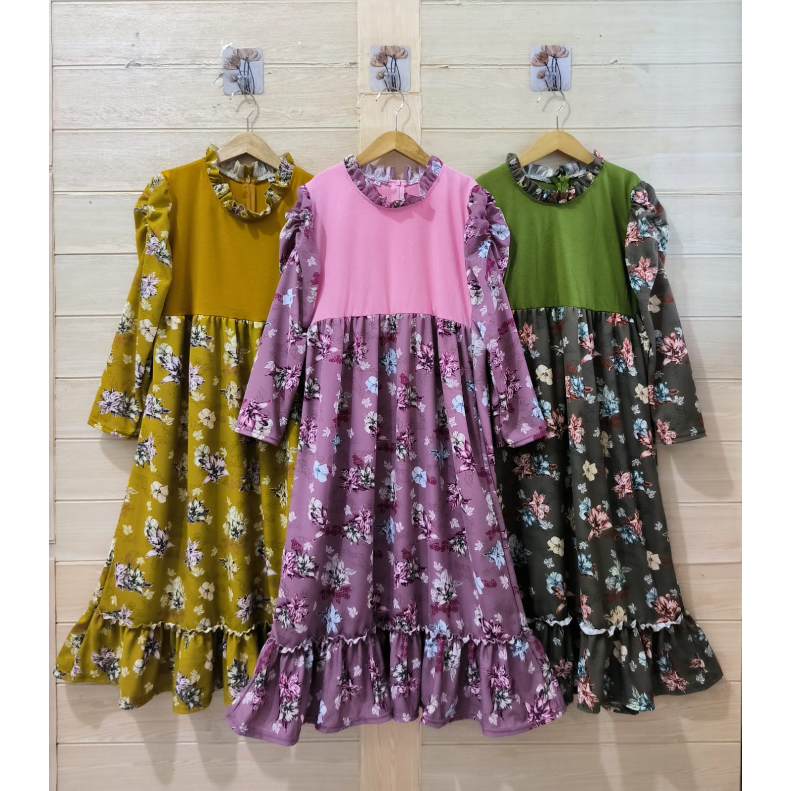 MOMOGI-GAMIS MAXI ANAK PEREMPUAN FLORAL KOREAN STYLE YOONA / GAMIS MAXI KAOS SPANDEK / Usia 5thn-Usia Tanggung