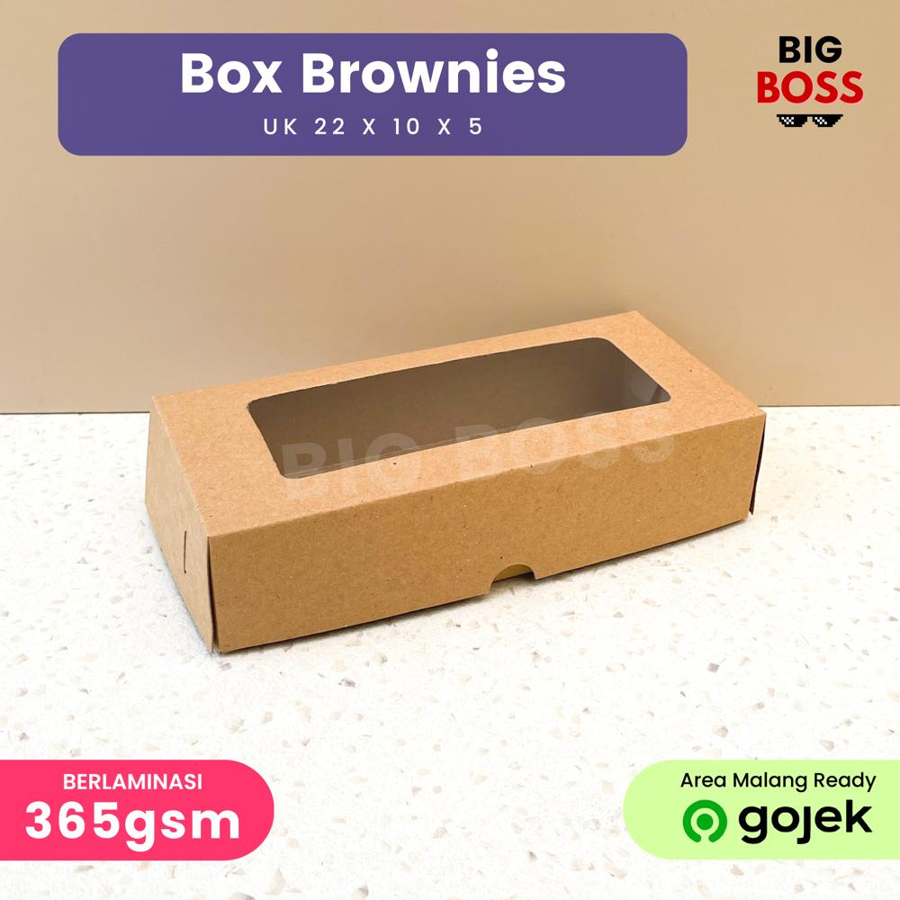 Dus Kotak Brownies 22x10x5 Coklat Kraft Laminasi / Dus Kue Bolen Spikoe Donat Bolu Gulung / Dus Cookies