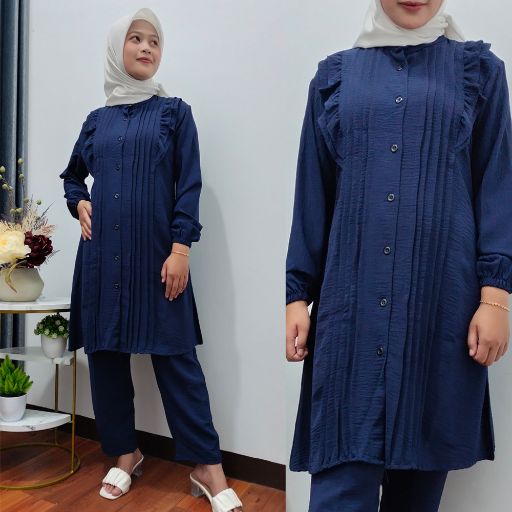 JUWITA Set TUNIK + CELANA bahan CRINKLE  setelan Wanita dewasa terbaru