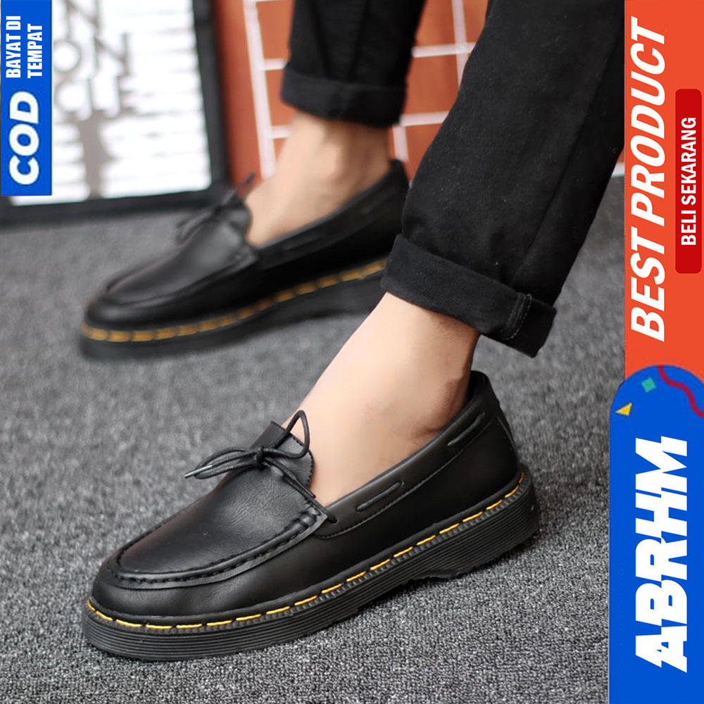 ABRHM Sepatu Loafers Docmart Formal Pria Casual Kulit Kerja Hitam Zoro