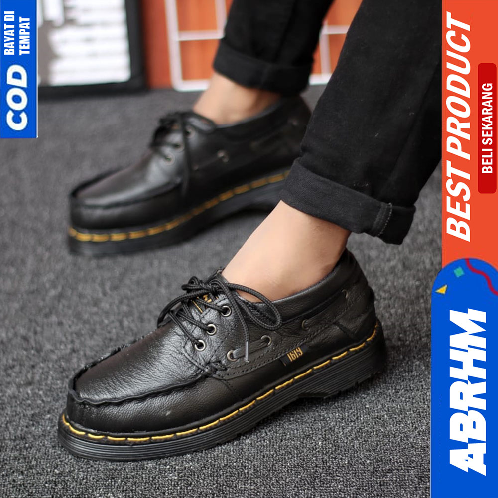 ABRHM Sepatu Pantofel Formal Docmart Pria Kulit Asli Kerja Hitam Zio