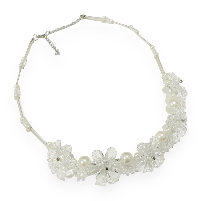 Kailee Crystal Pearl Flowery Necklace Kalung Kristal Panjang Mutiara Bunga Hijab Friendly