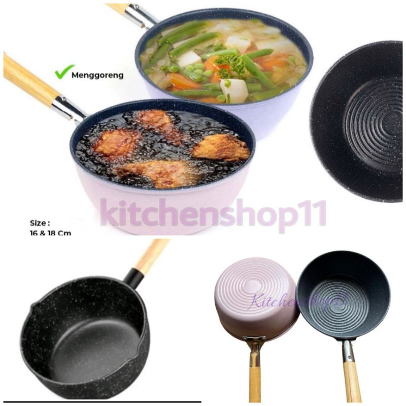 panci susu marble anti lengket 20cm / panci masak mie / milk pot bintik hitam tebal gagang kayu 18cm dan 20cm / panci 2in1 rebus dan goreng anti lengket / panci stainless hitam enamel / panci warna 16cm 18cm 20cm