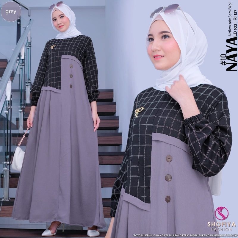 NAYA #10 DRESS MOTIF KOTAK KOTAK BY SHOFIYA