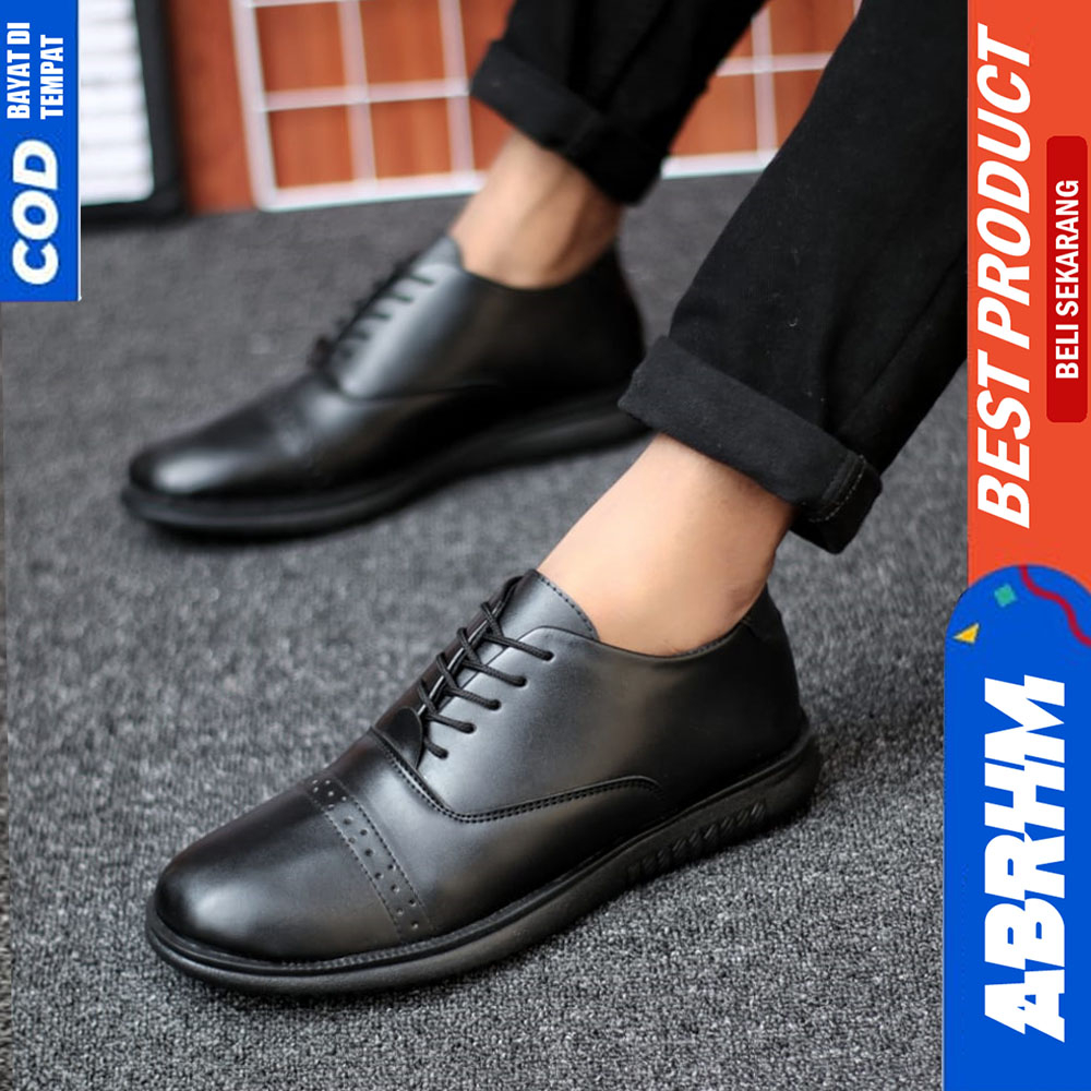 ABRHM Sepatu Formal Pantofel Pria Casual Kulit Kerja Pria Hitam